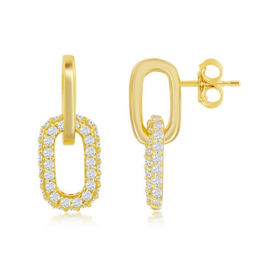 Sterling Silver Micro Pave Cubic Zirconia Paperclip Earrings - Gold Plated