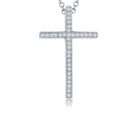 Sterling Silver 16x26mm Micro Pave Cross Pendant - Pendant Only