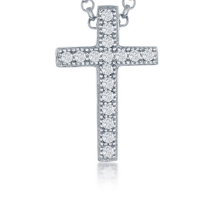 Sterling Silver 9x15mm Micro Pave Cubic Zirconia Cross Pendant - Pendant Only