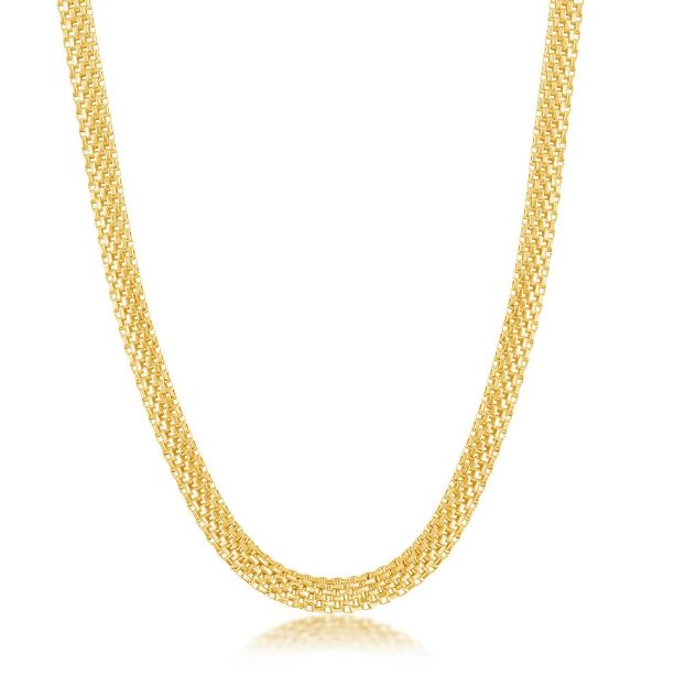 Sterling Silver Gold Plated 5mm Flat Mesh Chain - 19"