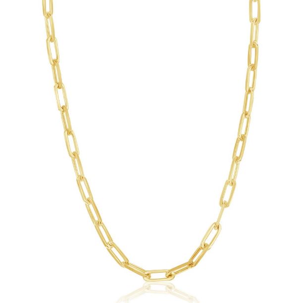 Sterling Silver Gold Plated 3.2mm Paper Clip Chain - 22"