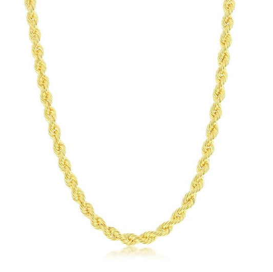 Sterling Silver Gold Plated 4.5mm Loose Rope Chain - 22"