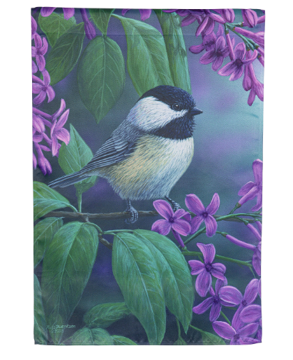 Chickadee on Lilac Suede House Flag