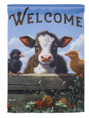 Cow & Chicks Suede Garden Flag