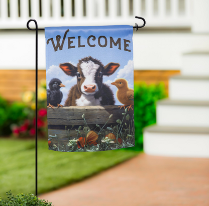 Cow & Chicks Suede Garden Flag