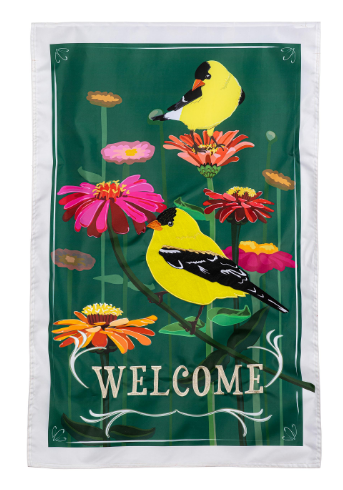 Finches & Flowers Applique House Flag