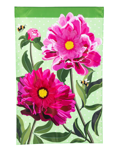 Peony Garden Applique House Flag