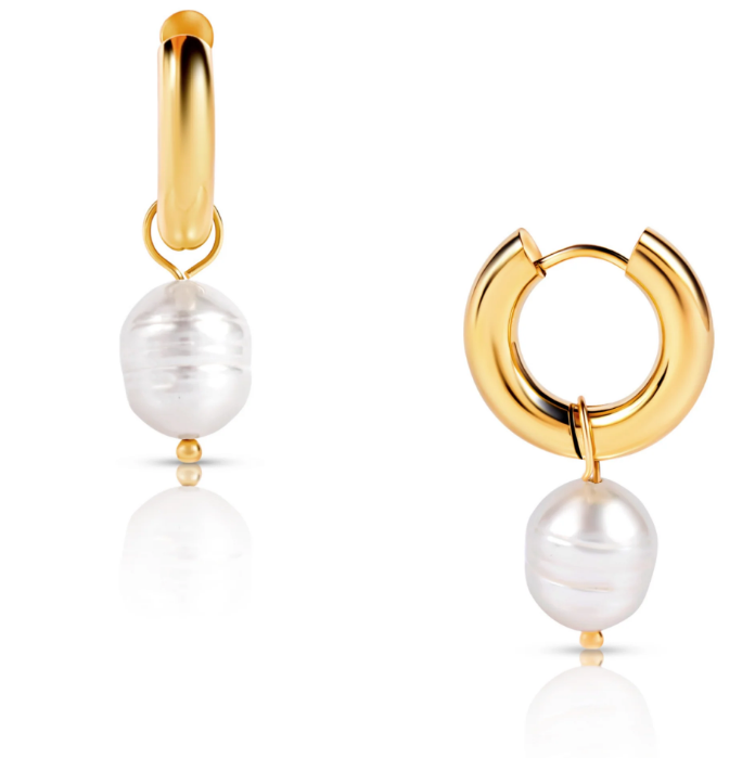 Ellie Vail Gold Plated Melrose Mini Hoop Pearl Earrings