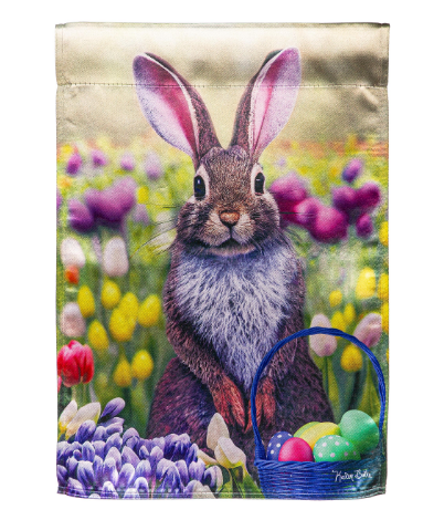 Bunny in Tulip Field Lustre Garden Flag