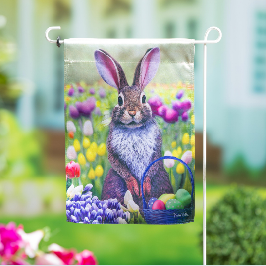 Bunny in Tulip Field Lustre Garden Flag