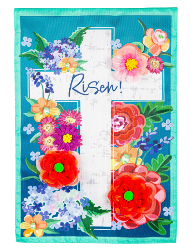 159694 Evergreen Floral Easter Cross Applique House Flag
