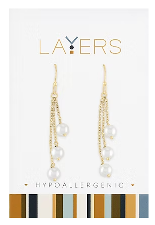 Layers Gold Triple Pearl Dangle Earrings