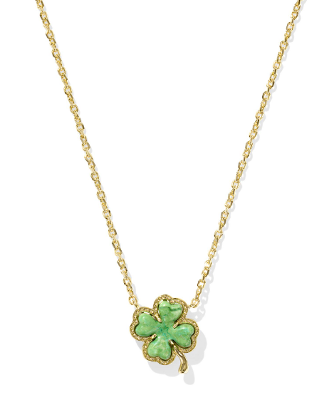 Kendra Scott Clover Short Pendant Necklace in Gold Lime Green Magnesite