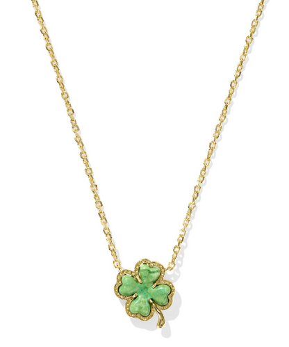 Kendra Scott Clover Short Pendant Necklace in Gold Lime Green Magnesite