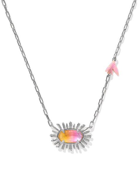 Kendra Scott Elisa Bird Short Pendant Necklace in Silver Sunrise Watercolor Illusion
