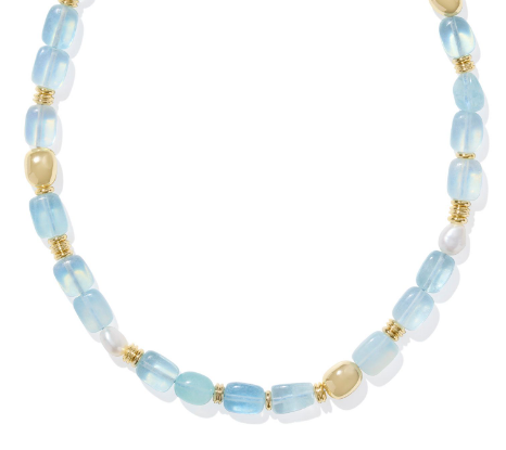 Kendra Scott Melody Beaded Strand Necklace in Gold Aquamarine
