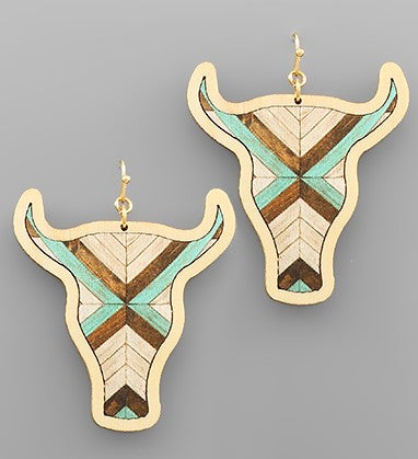 EP37251-001 Bull Wood Brown and Turquoise Colored Earrings 0