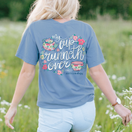 CUPRUNNETHOVER-SS Southernology Cup Runneth Over Tee Ice Blue Comfort Color Tee