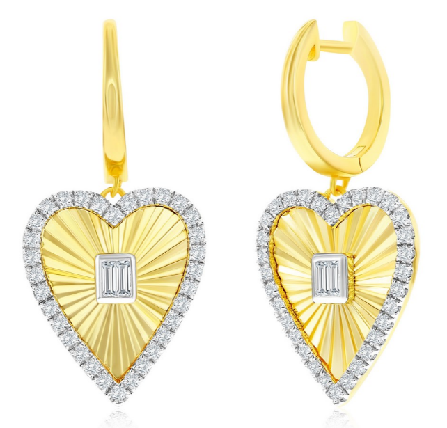 Sterling Silver Gold Plated Diamond Cut Cubic Zirconia Heart Earrings