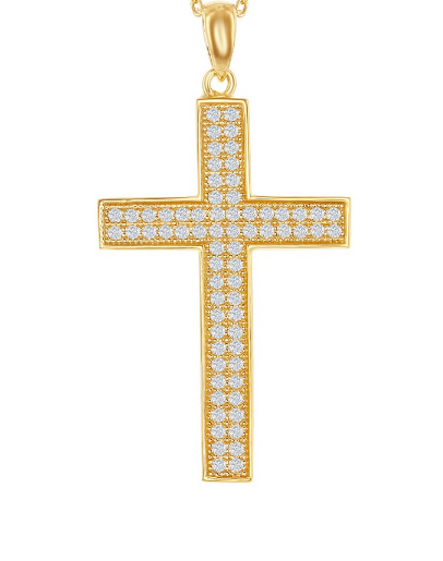 Sterling Silver Gold Plated Micro Pave Cubic Zirconia Cross Pendant - Pendant Only
