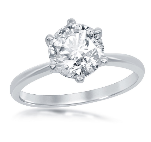 Sterling Silver Six Prong Solitaire Cubic Zirconia Engagement Ring