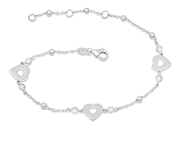 Sterling Silver Cubic Zirconia & Heart Bracelet