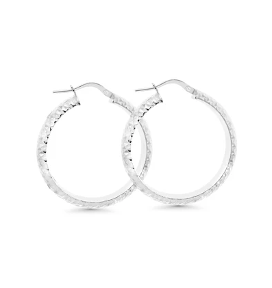 Sterling Silver 30mm Round Diamond Cut Hoop Earrings