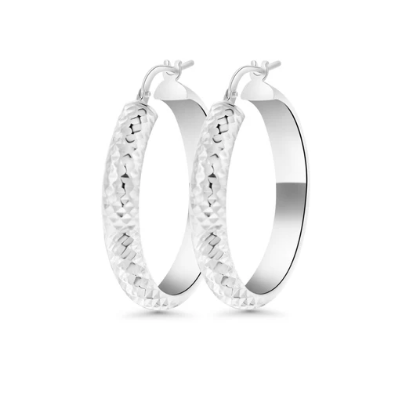 Sterling Silver 30mm Round Diamond Cut Hoop Earrings