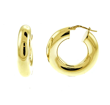 Sterling Silver Gold Plated Thick Round Tube Hoop Earrings