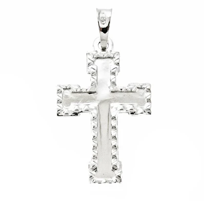 Sterling Silver Rhodium Diamond Cut Cross Pendant