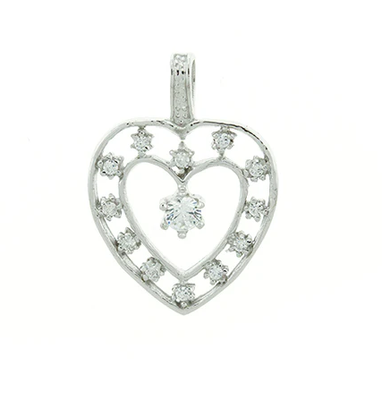 Sterling Silver Cubic Zirconia Open Heart Pendant
