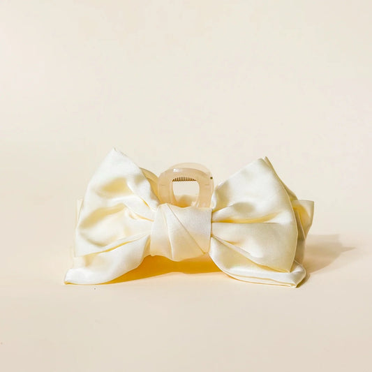 Cream Satin Bow Claw Clip