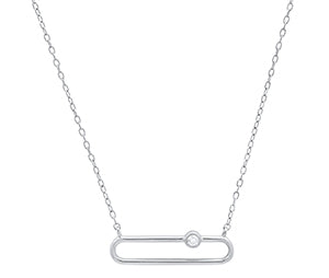Sterling Silver Diamond Paperclip Necklace