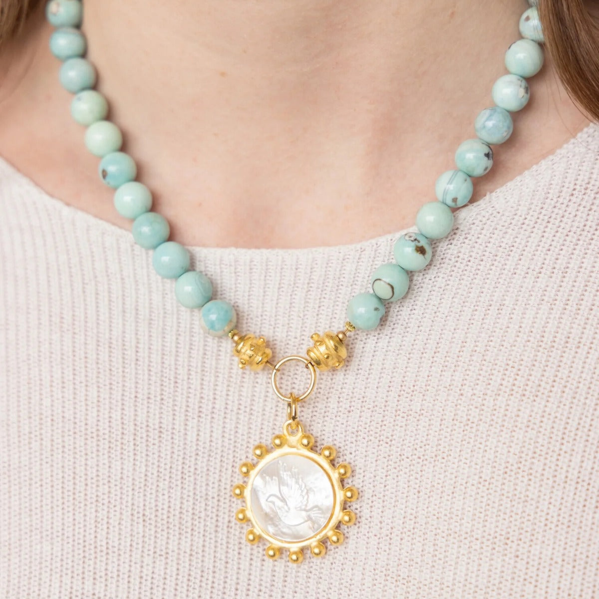 Susan Shaw Erin Engraved Dove Agate Necklace