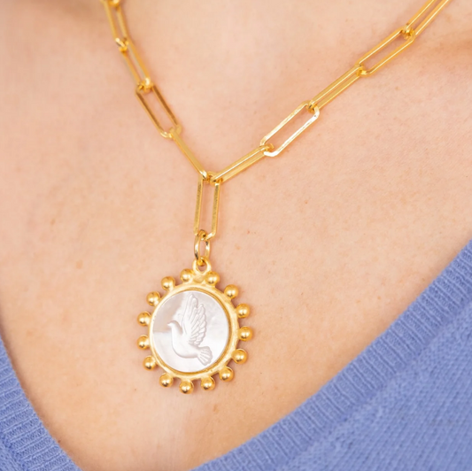 Susan Shaw Gold Emily Engraved Dove Necklace