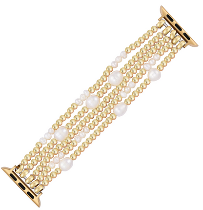 Gold & Pearl Stretch Apple Watch Strap - Large