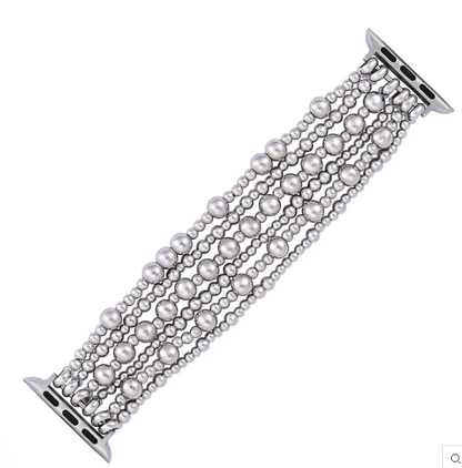Platinum Demure Stretch Apple Watch Strap - Large