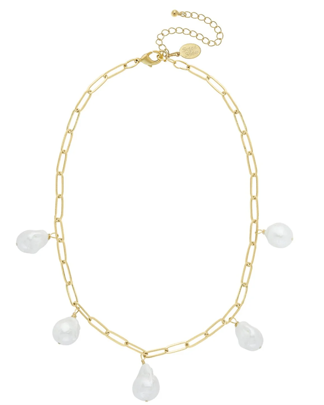 Susan Shaw Gold Baroque Paperclip Pearl Necklace