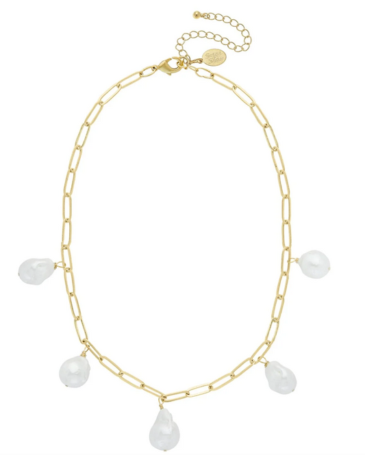 Susan Shaw Gold Baroque Paperclip Pearl Necklace