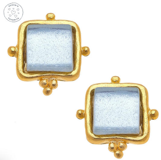 Susan Shaw Gold Madeline Stud Earrings in Snow