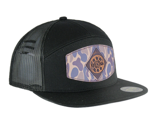 Shot Shell Old School Camo Brown Leather Patch Hat - Black