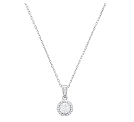 Sterling Silver 5mm Moissanite Halo Necklace - 18"