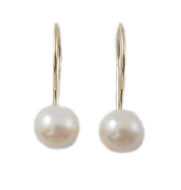 14K Yellow Gold 6mm Euro Wire Pearl Earrings