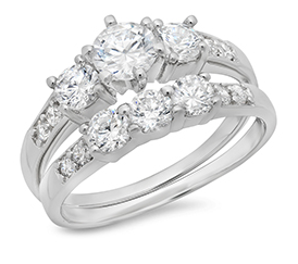 Sterling Silver Cubic Zirconia Round Cut Bridal Set