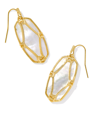 Kendra Scott Elle Lattice Frame Drop Earrings in Gold Ivory Mother of Pearl
