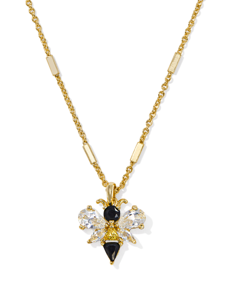 Kendra Scott Bee Short Pendant Necklace in Gold Back & Yellow Mix
