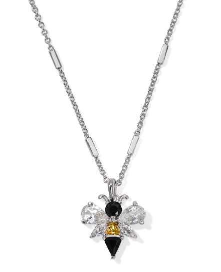 Kendra Scott Bee Short Pendant Necklace in Silver Black & Yellow Mix