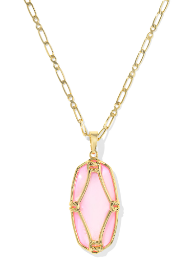 Kendra Scott Elle Lattice Frame Large Long Necklace in Gold Blush Ivory Mother of Pearl