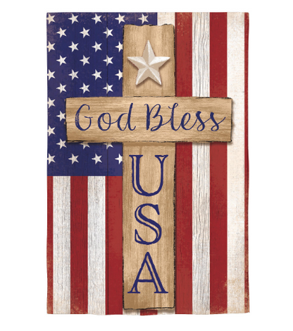 Patriotic Cross Burlap House Flag