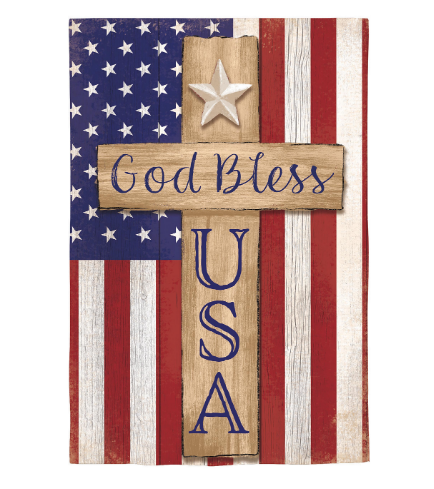 Patriotic Cross Burlap House Flag